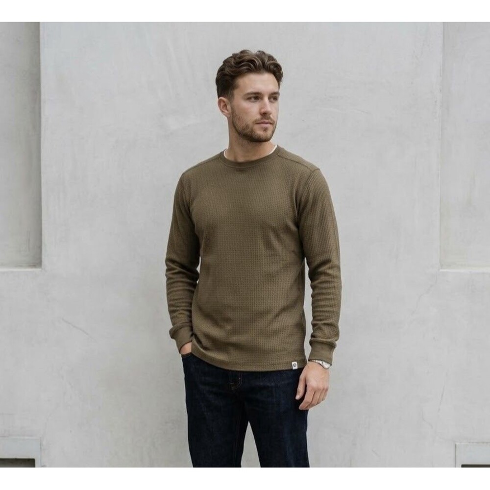 Element Mens Thermal Shirt Relax Fit Waffle Long Sleeve Dark Brown L NWT